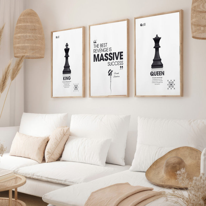 LuxuryStroke's Motivation Painting Quotes, Painting Motivational Quotesand Inspirational Art Paintings - Motivation Art - Set Of 3 Chess Paintings