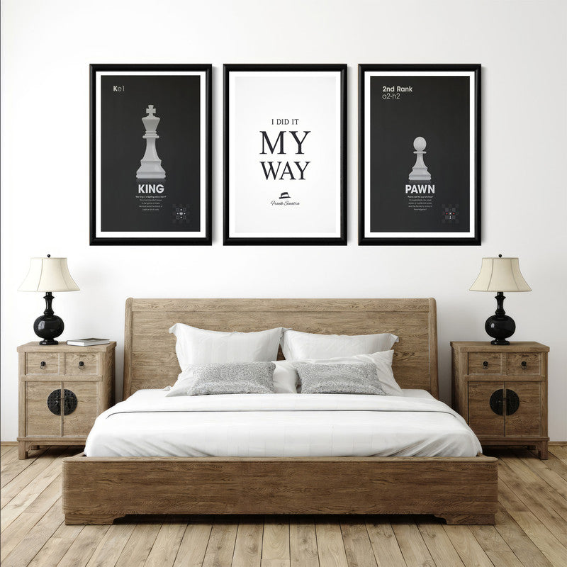 LuxuryStroke's Motivation Paintings With Quotes, Inspirational Art Paintingsand Motivation Painting Quotes - Motivation Art - Set Of 3 Chess Paintings