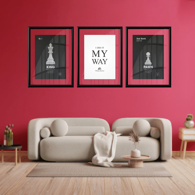 LuxuryStroke's Motivation Paintings With Quotes, Inspirational Art Paintingsand Motivation Painting Quotes - Motivation Art - Set Of 3 Chess Paintings