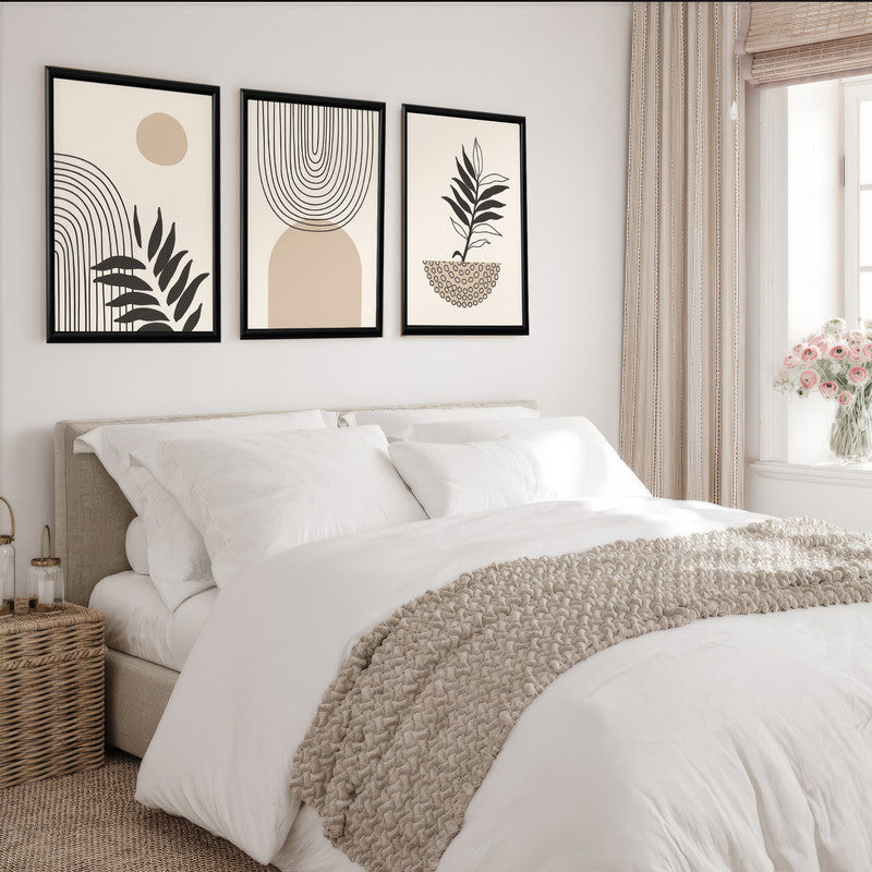 LuxuryStroke's Boho Flower Painting, Boho Style Paintingand Painting Boho - Boho Art - Set Of 3 Japandi Paintings - Geometric Art