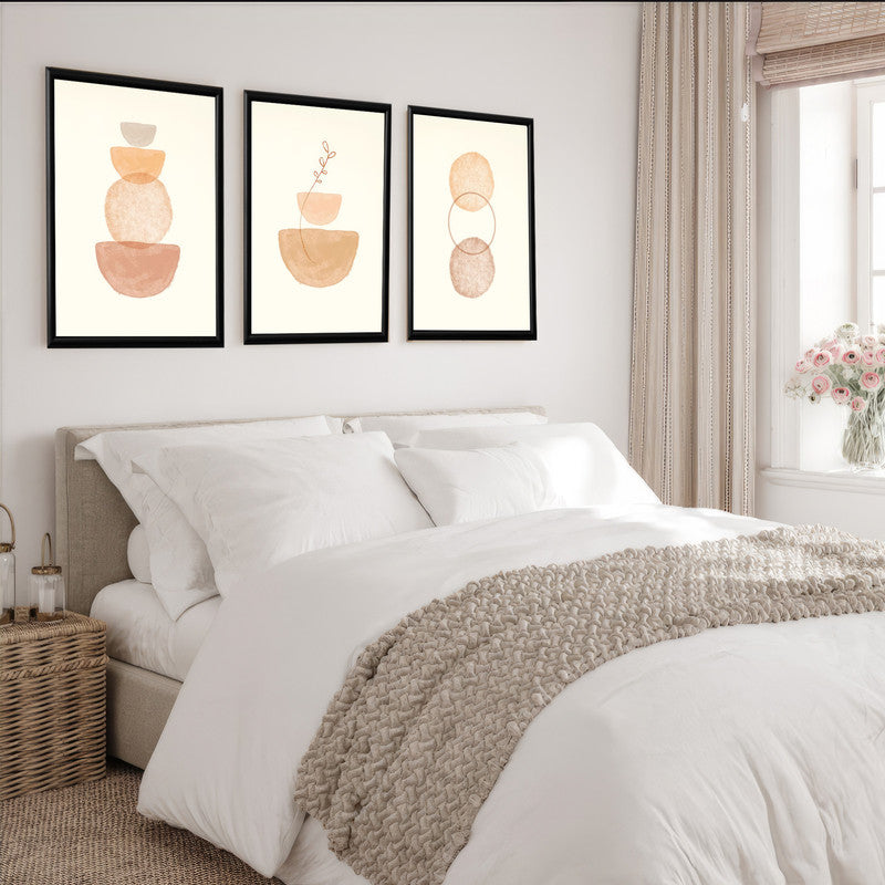 LuxuryStroke's Boho Style Painting, Boho Art On Canvasand Canvas Painting Geometric - Boho Art - Set Of 3 Japandi Paintings - Geometric Art