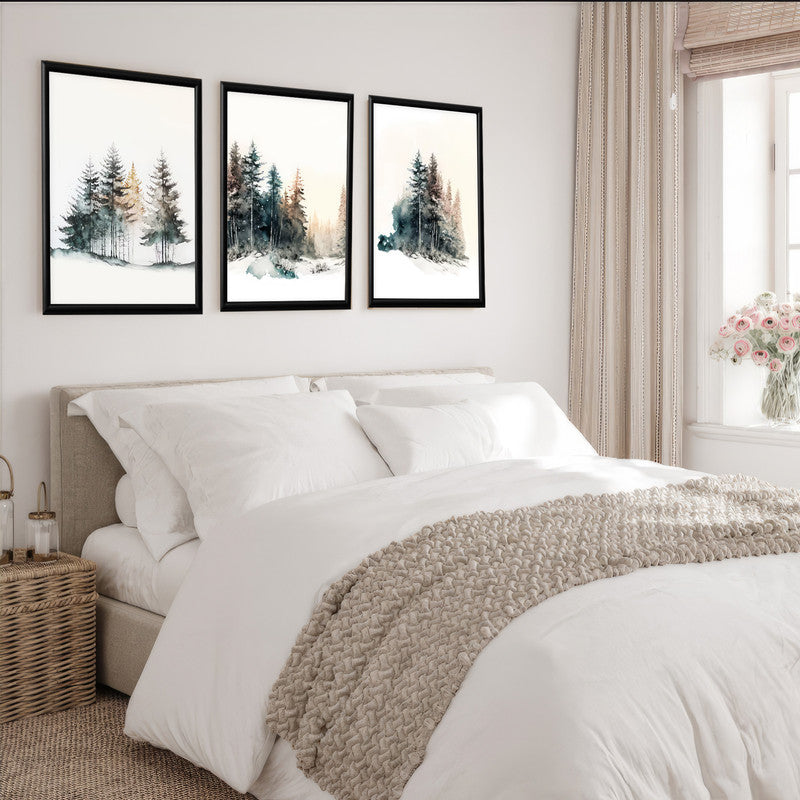 LuxuryStroke's Mountain Landscape Artwork, Nature Painting Landscapeand Acrylic Landscape Painting - Landscape Art - Forest In Snow - Set Of 3 Art Pieces