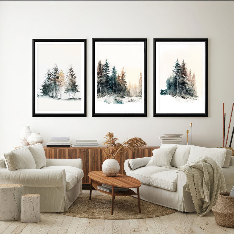 LuxuryStroke's Mountain Landscape Artwork, Nature Painting Landscapeand Acrylic Landscape Painting - Landscape Art - Forest In Snow - Set Of 3 Art Pieces