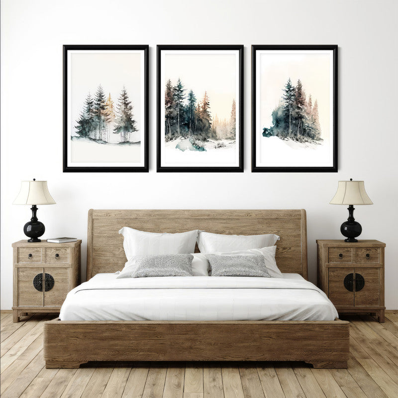 LuxuryStroke's Mountain Landscape Artwork, Nature Painting Landscapeand Acrylic Landscape Painting - Landscape Art - Forest In Snow - Set Of 3 Art Pieces