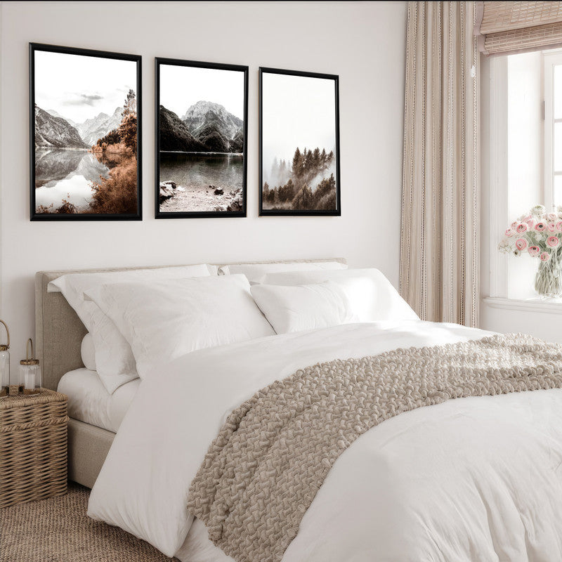 LuxuryStroke's Mountain Landscape Artwork, Nature Painting Landscapeand Acrylic Landscape Painting - Landscape Art - Mountain, River & Forest- Set Of 3 Art Pieces