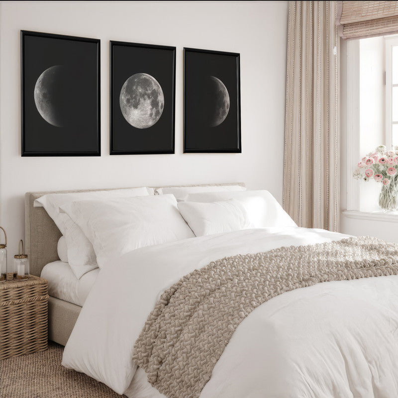 LuxuryStroke's Abstract Black And White Wall Painting, Minimalist Black And White Artand Moon Art Black And White Painting - Monochrome Art - Set Of 3 Moon Paintings - Lunar Phases