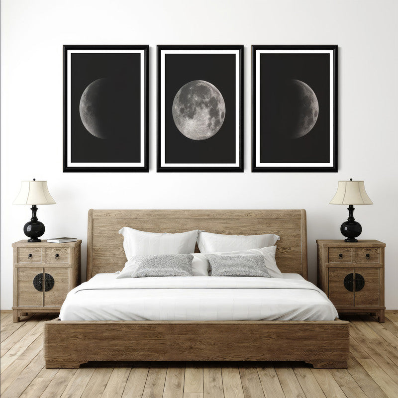 LuxuryStroke's Abstract Black And White Wall Painting, Minimalist Black And White Artand Moon Art Black And White Painting - Monochrome Art - Set Of 3 Moon Paintings - Lunar Phases