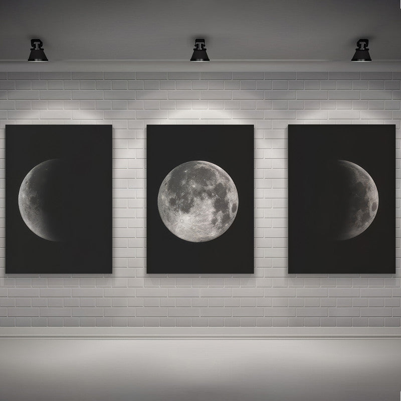 LuxuryStroke's Abstract Black And White Wall Painting, Minimalist Black And White Artand Moon Art Black And White Painting - Monochrome Art - Set Of 3 Moon Paintings - Lunar Phases