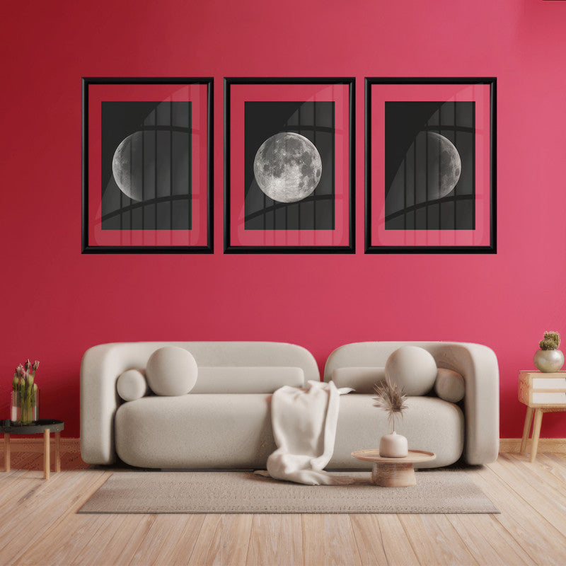 LuxuryStroke's Abstract Black And White Wall Painting, Minimalist Black And White Artand Moon Art Black And White Painting - Monochrome Art - Set Of 3 Moon Paintings - Lunar Phases