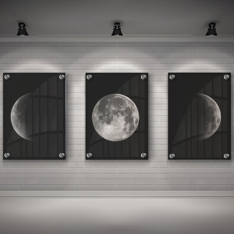 LuxuryStroke's Abstract Black And White Wall Painting, Minimalist Black And White Artand Moon Art Black And White Painting - Monochrome Art - Set Of 3 Moon Paintings - Lunar Phases