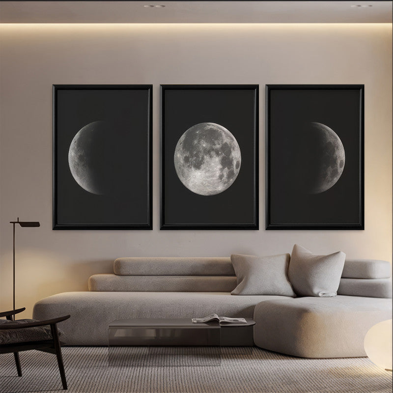 LuxuryStroke's Abstract Black And White Wall Painting, Minimalist Black And White Artand Moon Art Black And White Painting - Monochrome Art - Set Of 3 Moon Paintings - Lunar Phases