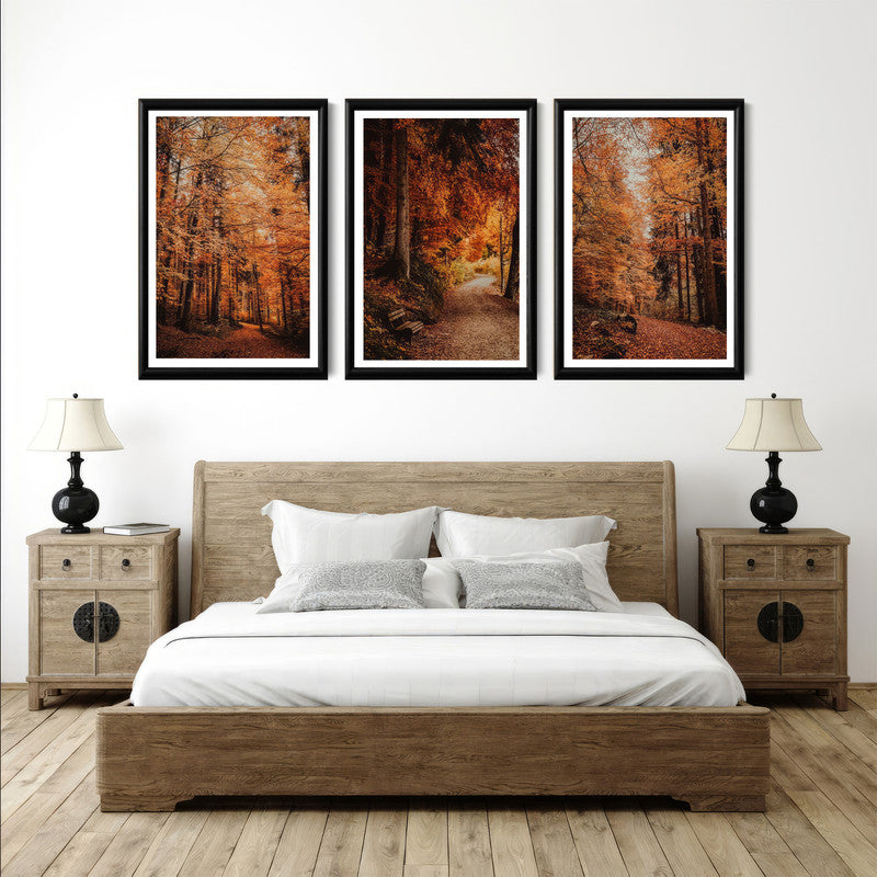LuxuryStroke's Beautiful Landscape Art, Beautiful Art Paintings Of Natureand Landscape Painting Nature - Landscape Art - Set of 3 Autumn Forest Paintings