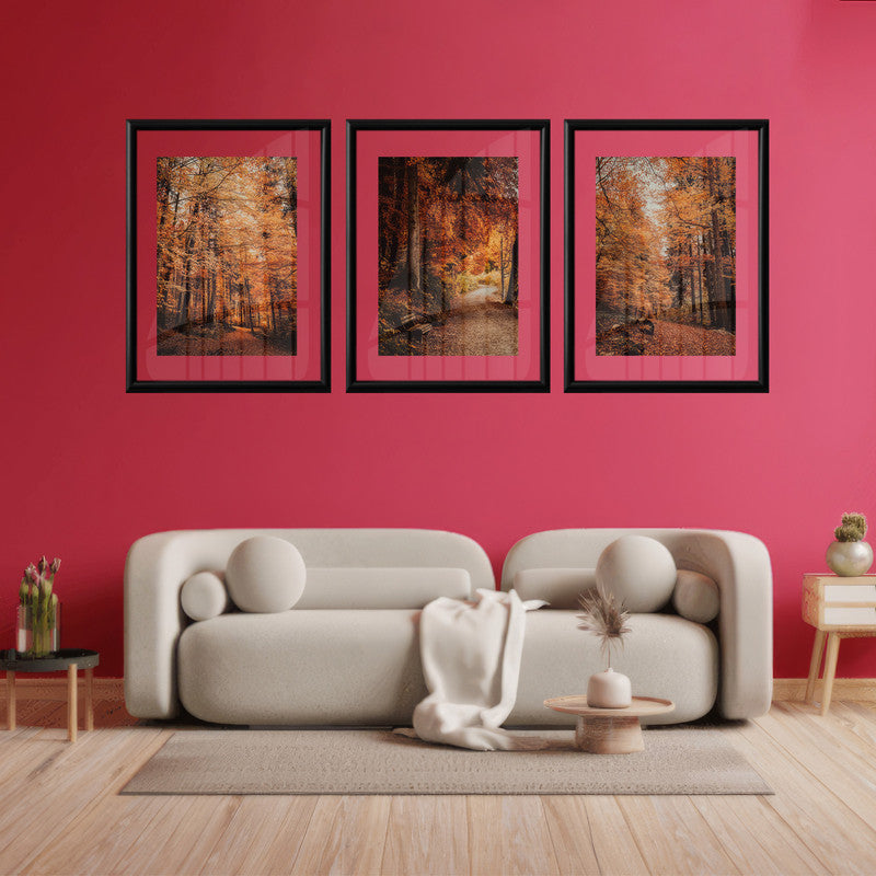 LuxuryStroke's Beautiful Landscape Art, Beautiful Art Paintings Of Natureand Landscape Painting Nature - Landscape Art - Set of 3 Autumn Forest Paintings