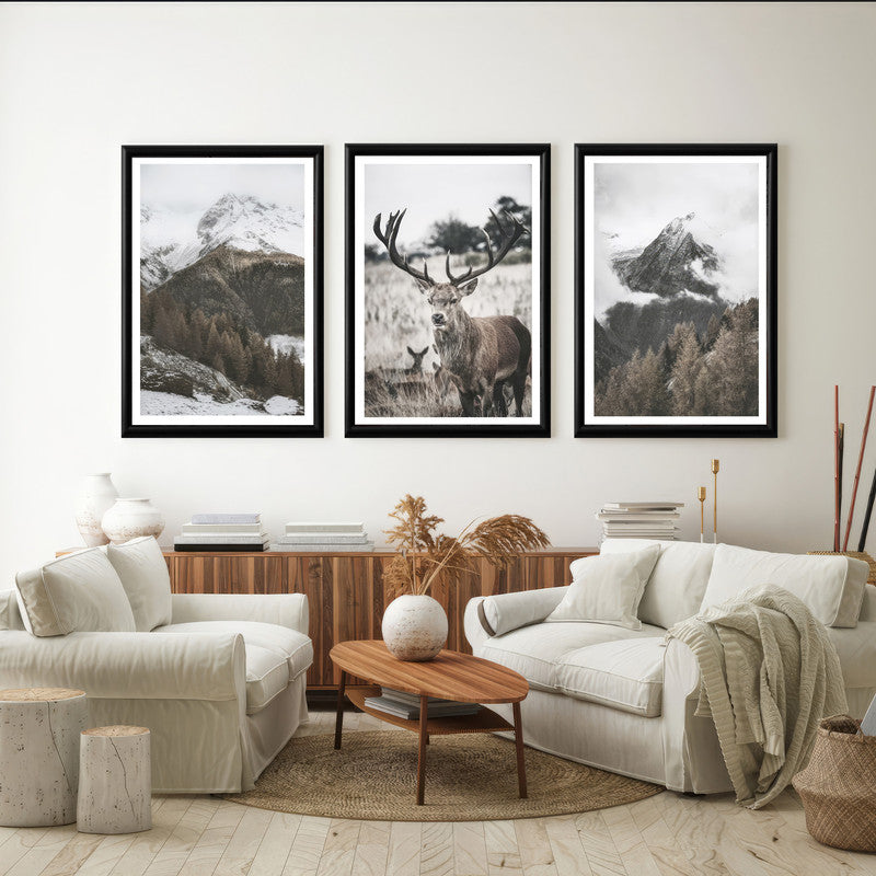 LuxuryStroke's Deer Artwork, Deer Art Paintingand Paintings Of Animals - Wildlife Art - Set of 3 Stag In Forest Paintings