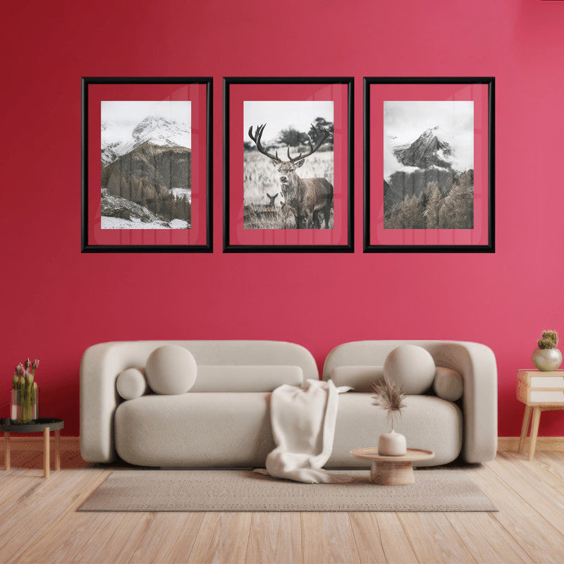 LuxuryStroke's Deer Artwork, Deer Art Paintingand Paintings Of Animals - Wildlife Art - Set of 3 Stag In Forest Paintings