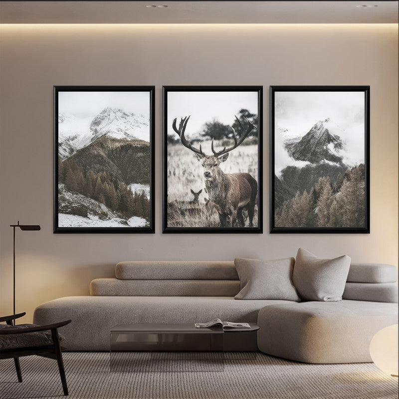 LuxuryStroke's Deer Artwork, Deer Art Paintingand Paintings Of Animals - Wildlife Art - Set of 3 Stag In Forest Paintings