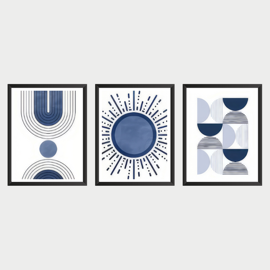 LuxuryStroke's Abstract Boho Art, Abstract Acrylic Boho Painting and Painting Boho -Boho Geometric Art - Set Of 3 Blue & White Paintings