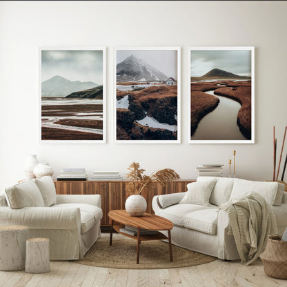 LuxuryStroke's Mountain Landscape Artwork, Acrylic Landscape Paintingand Nature Painting Landscape - Aesthtic Landscape Paintings - Mountain & River - Set of 3