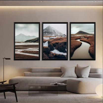 LuxuryStroke's Mountain Landscape Artwork, Acrylic Landscape Paintingand Nature Painting Landscape - Aesthtic Landscape Paintings - Mountain & River - Set of 3