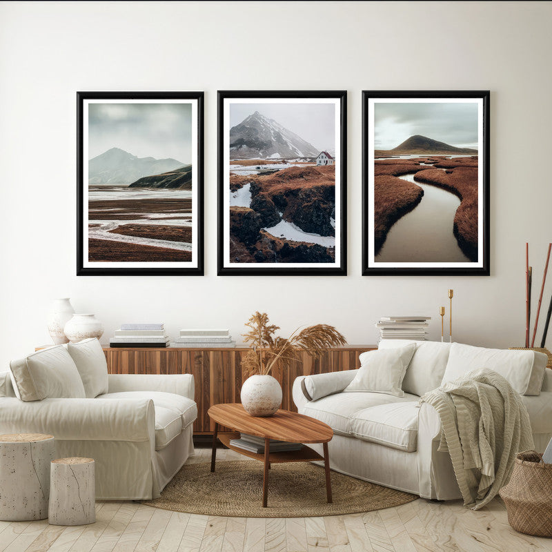 LuxuryStroke's Mountain Landscape Artwork, Acrylic Landscape Paintingand Nature Painting Landscape - Aesthtic Landscape Paintings - Mountain & River - Set of 3