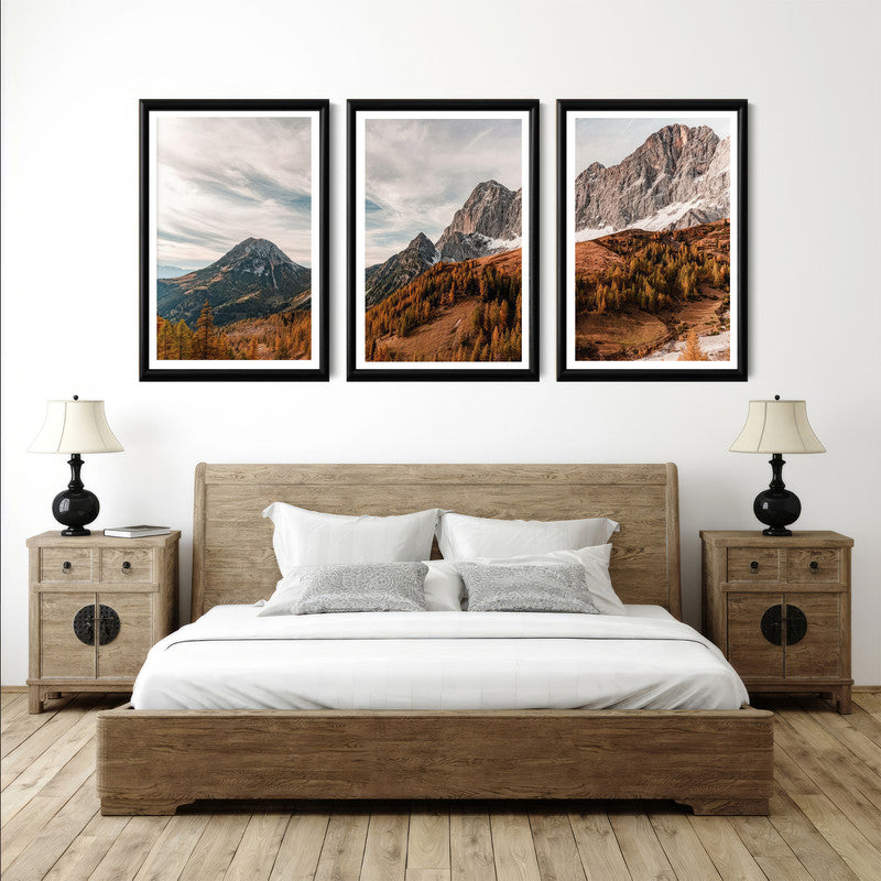 LuxuryStroke's Mountain Landscape Artwork, Nature Painting Landscapeand Acrylic Landscape Painting - Aesthetic Landscape Paintings - Mountain & Snow - Set of 3