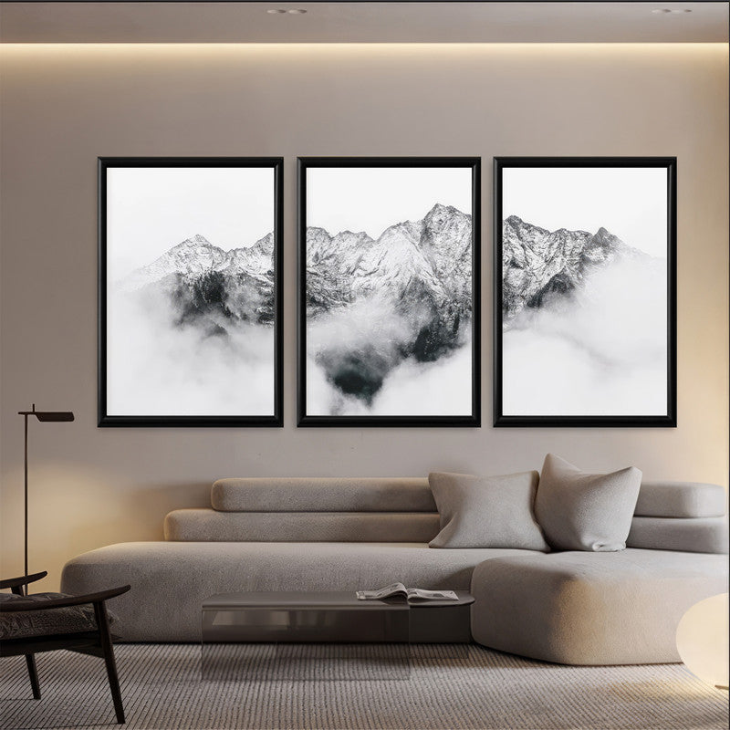 LuxuryStroke's Mountain Landscape Artwork, Nature Painting Landscapeand Acrylic Landscape Painting - Landscape Artistry: Trio Of Snowy Mountain Masterpieces