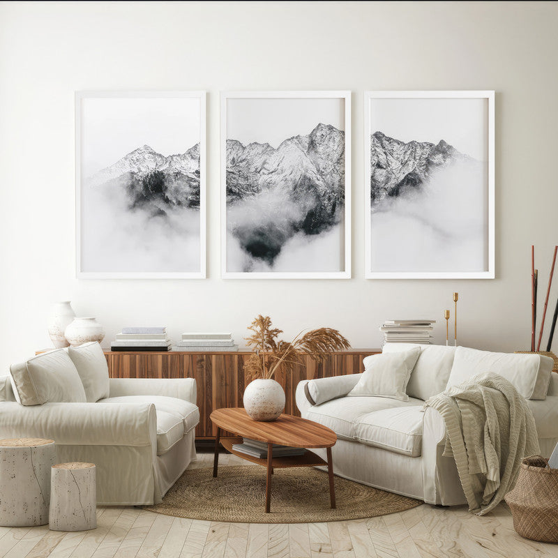 LuxuryStroke's Mountain Landscape Artwork, Nature Painting Landscapeand Acrylic Landscape Painting - Landscape Artistry: Trio Of Snowy Mountain Masterpieces