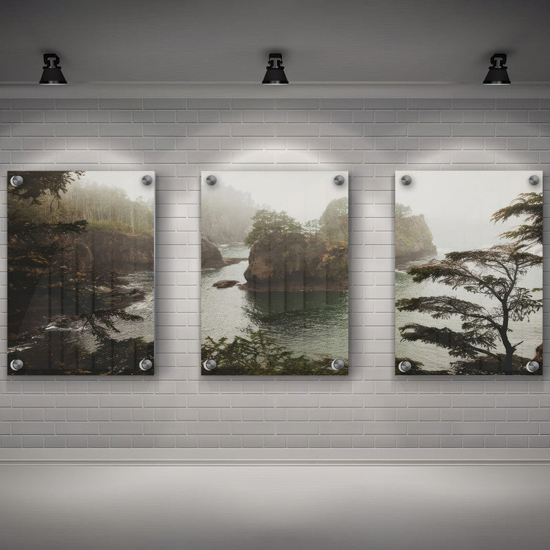 LuxuryStroke's Nature Painting Landscape, Beautiful Landscape Artand Landscape Painting Artwork - Landscape Art - Riverside Forest In Fog & Mist - Set Of 3 Paintings