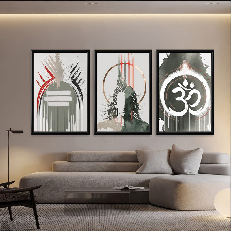 LuxuryStroke's Lord Shiva Paintings , Lord Shiva Art Paintingsand Lord Shiva Paintigs  - Shiva Spiritual Paintings - Set Of 3 Spiritual Art Paintings Featuring Shiva, Shiv Ling And Om