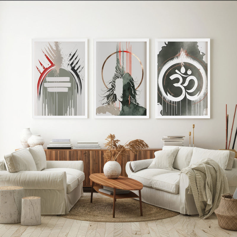 LuxuryStroke's Lord Shiva Paintings , Lord Shiva Art Paintingsand Lord Shiva Paintigs  - Shiva Spiritual Paintings - Set Of 3 Spiritual Art Paintings Featuring Shiva, Shiv Ling And Om