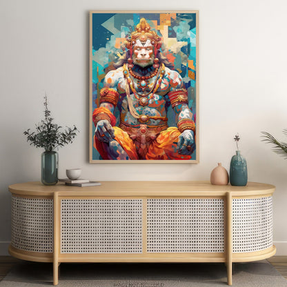 LuxuryStroke's Hanuman Ji Paintings, Spiritual Paintingsand God Hanuman Ji Painting - Hanuman's Divine Aura: Abstract Spiritual Artistry