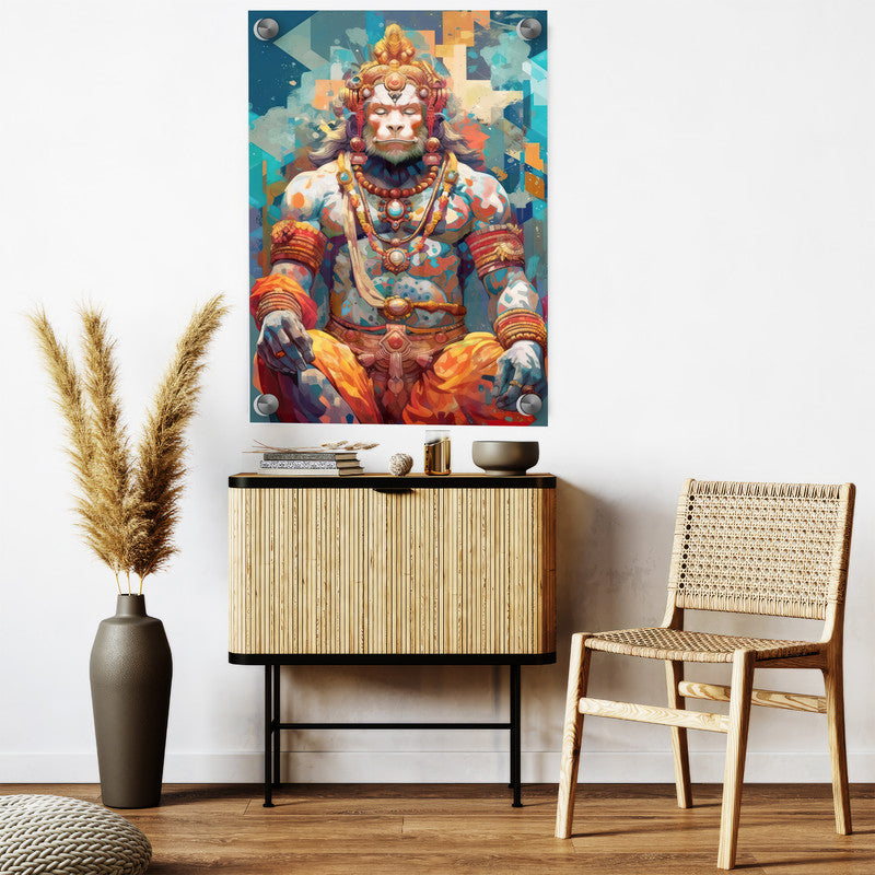 LuxuryStroke's Hanuman Ji Paintings, Spiritual Paintingsand God Hanuman Ji Painting - Hanuman's Divine Aura: Abstract Spiritual Artistry