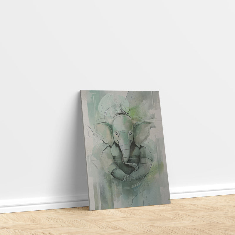 LuxuryStroke's Creative Ganesha Painting, Modern Art Of Ganpatiand Modern Ganesha Acrylic Painting - Ganesha's Serene Blessings: Spiritual Art In Light Green Hues