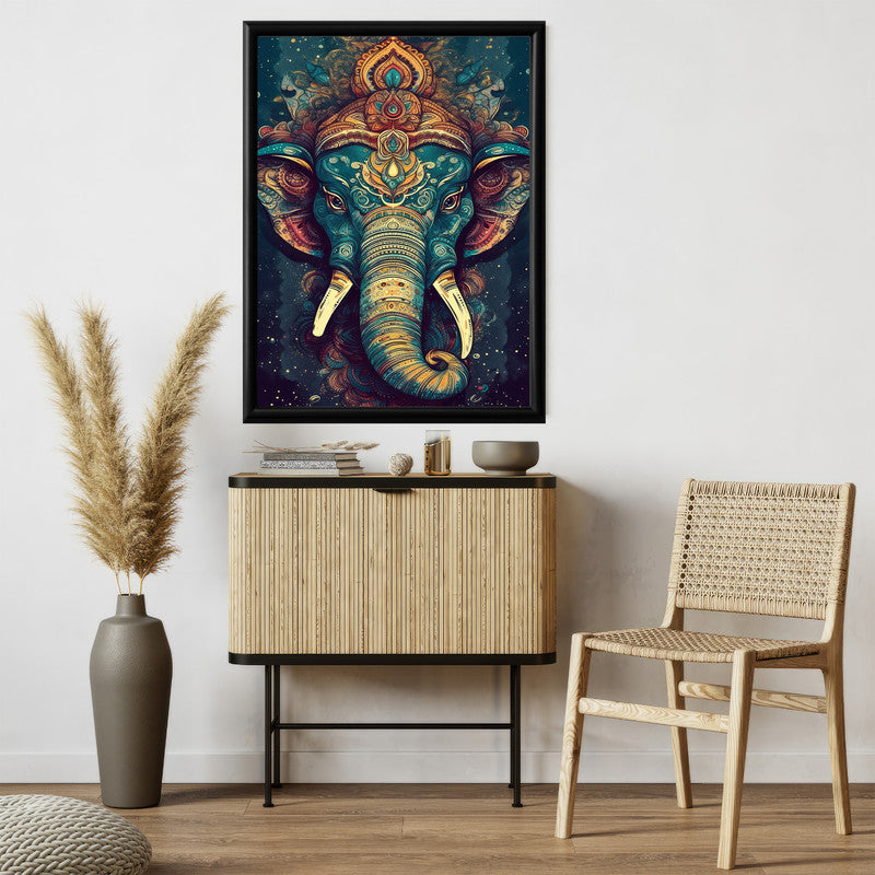 LuxuryStroke's Creative Ganesha Painting, Modern Art Of Ganpatiand Modern Ganesha Acrylic Painting - Ganesha's Tranquil Presence: Spiritual Art In Deep Green Tones