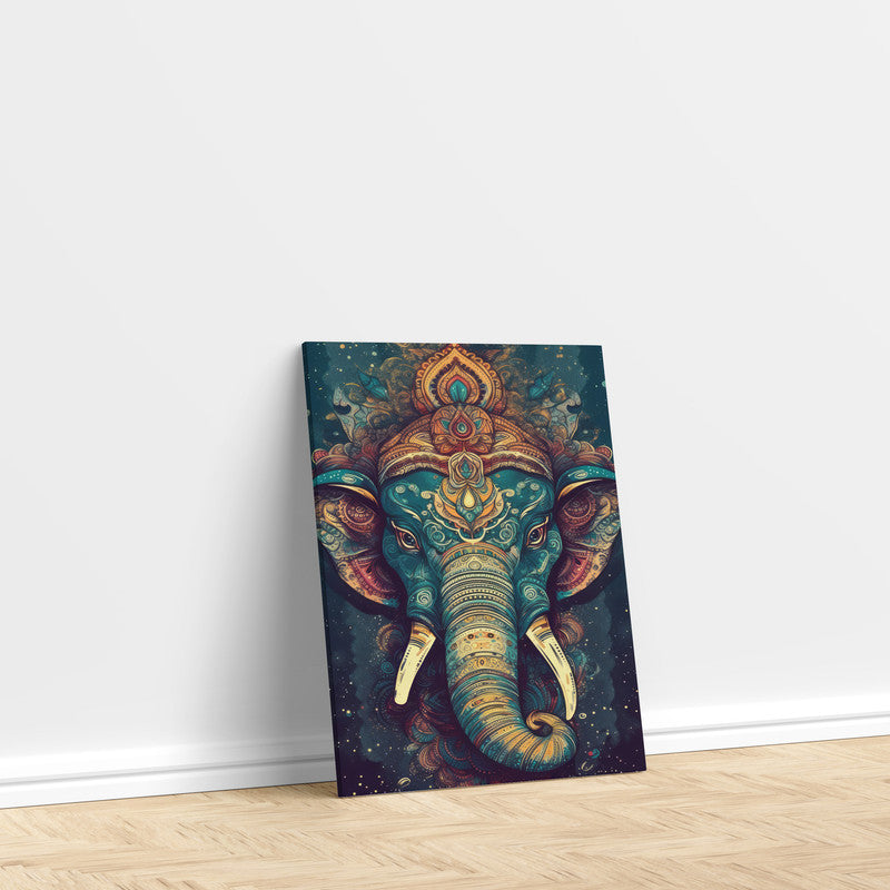 LuxuryStroke's Creative Ganesha Painting, Modern Art Of Ganpatiand Modern Ganesha Acrylic Painting - Ganesha's Tranquil Presence: Spiritual Art In Deep Green Tones