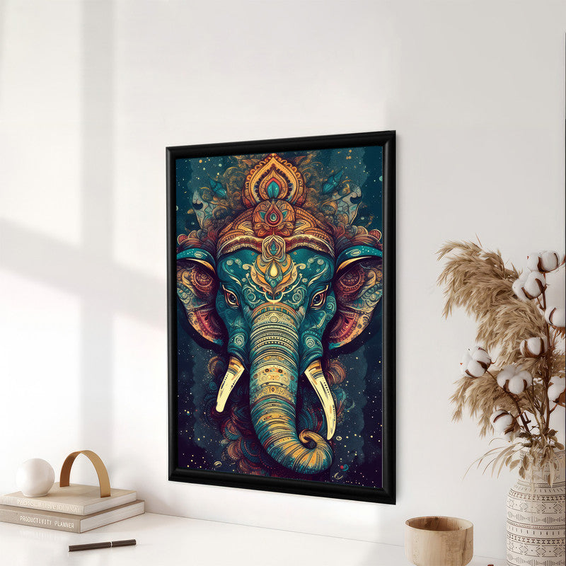 LuxuryStroke's Creative Ganesha Painting, Modern Art Of Ganpatiand Modern Ganesha Acrylic Painting - Ganesha's Tranquil Presence: Spiritual Art In Deep Green Tones