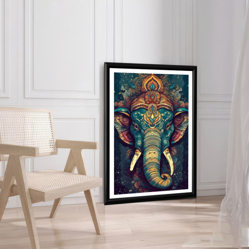 LuxuryStroke's Creative Ganesha Painting, Modern Art Of Ganpatiand Modern Ganesha Acrylic Painting - Ganesha's Tranquil Presence: Spiritual Art In Deep Green Tones