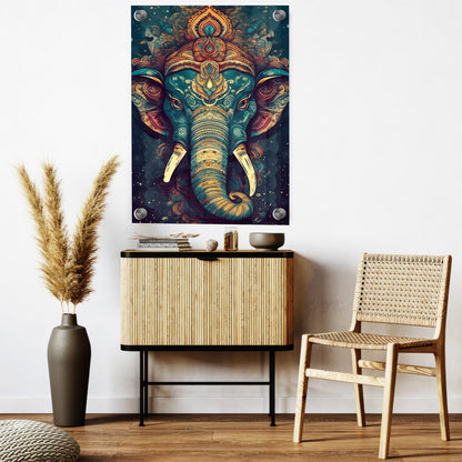 LuxuryStroke's Creative Ganesha Painting, Modern Art Of Ganpatiand Modern Ganesha Acrylic Painting - Ganesha's Tranquil Presence: Spiritual Art In Deep Green Tones