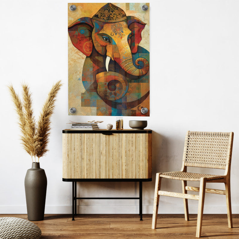 LuxuryStroke's Acrylic Ganesha Painting, Creative Ganesha Paintingand Modern Art Of Ganpati - Ganesha Spiritual Masterpiece: Spiritual Art In Vibrant Hues