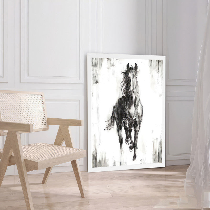 LuxuryStroke's White Horse Art Painting, Horse White Art Paintingand Abstract Animal Paintings - Monochrome Majesty: Captivating Horse In Wildlife Art