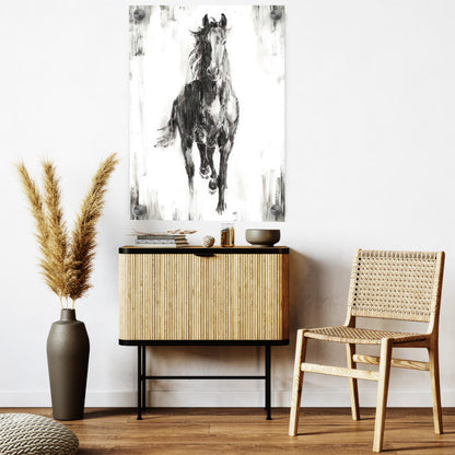 LuxuryStroke's White Horse Art Painting, Horse White Art Paintingand Abstract Animal Paintings - Monochrome Majesty: Captivating Horse In Wildlife Art