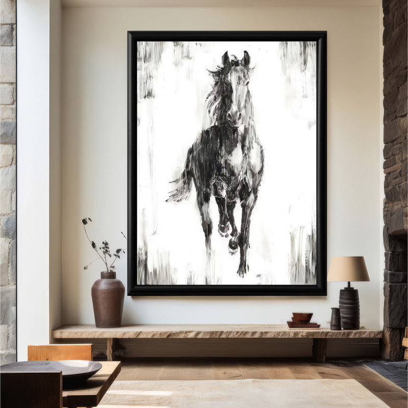 LuxuryStroke's White Horse Art Painting, Horse White Art Paintingand Abstract Animal Paintings - Monochrome Majesty: Captivating Horse In Wildlife Art