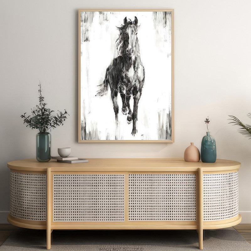 LuxuryStroke's White Horse Art Painting, Horse White Art Paintingand Abstract Animal Paintings - Monochrome Majesty: Captivating Horse In Wildlife Art