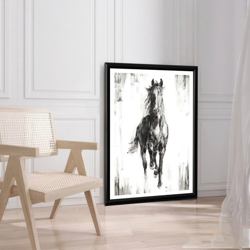 LuxuryStroke's White Horse Art Painting, Horse White Art Paintingand Abstract Animal Paintings - Monochrome Majesty: Captivating Horse In Wildlife Art