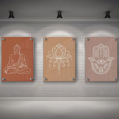 LuxuryStroke's Buddha Paintings For Living Room, Indian Spiritual Paintingsand Spiritual Framed Wall Art - Spiritual Art - buddha, Kamal Flower And Hamsa