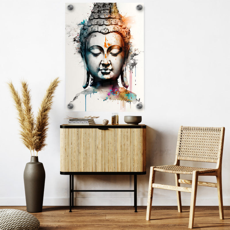 LuxuryStroke's Buddha Face Painting, Buddha Face Acrylic Paintingand Buddha Abstract Art - Contemporary Watercolour Buddha Painting