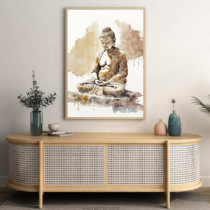 LuxuryStroke's Meditating Buddha Painting, Buddha Abstract Paintingand Buddha Paintings For Living Room - Contemporary Watercolour Buddha Painting