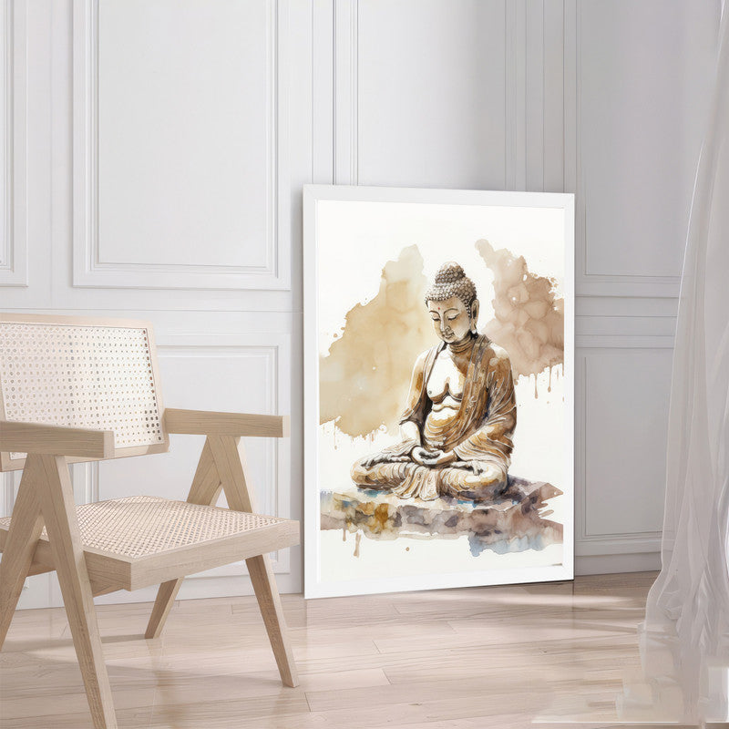 LuxuryStroke's Meditating Buddha Painting, Buddha Abstract Paintingand Buddha Paintings For Living Room - Contemporary Watercolour Buddha Painting