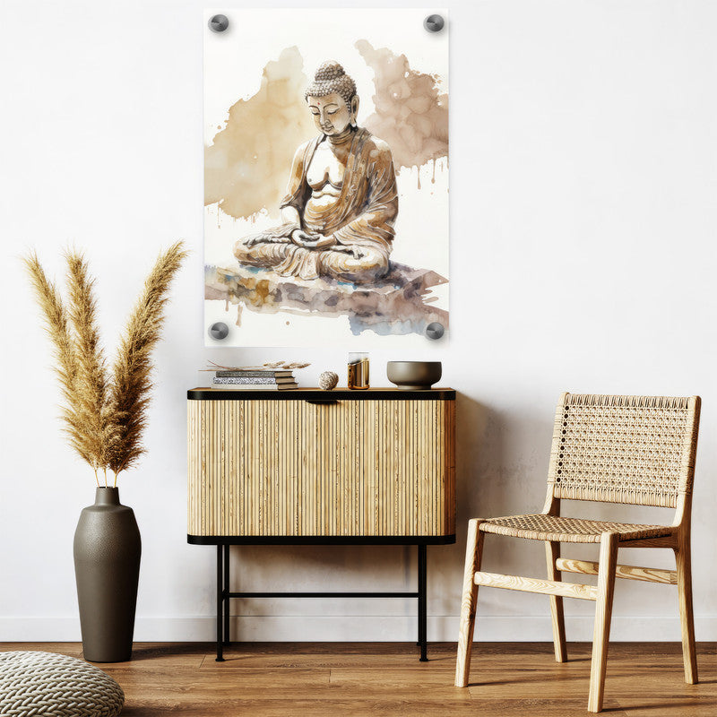 LuxuryStroke's Meditating Buddha Painting, Buddha Abstract Paintingand Buddha Paintings For Living Room - Contemporary Watercolour Buddha Painting