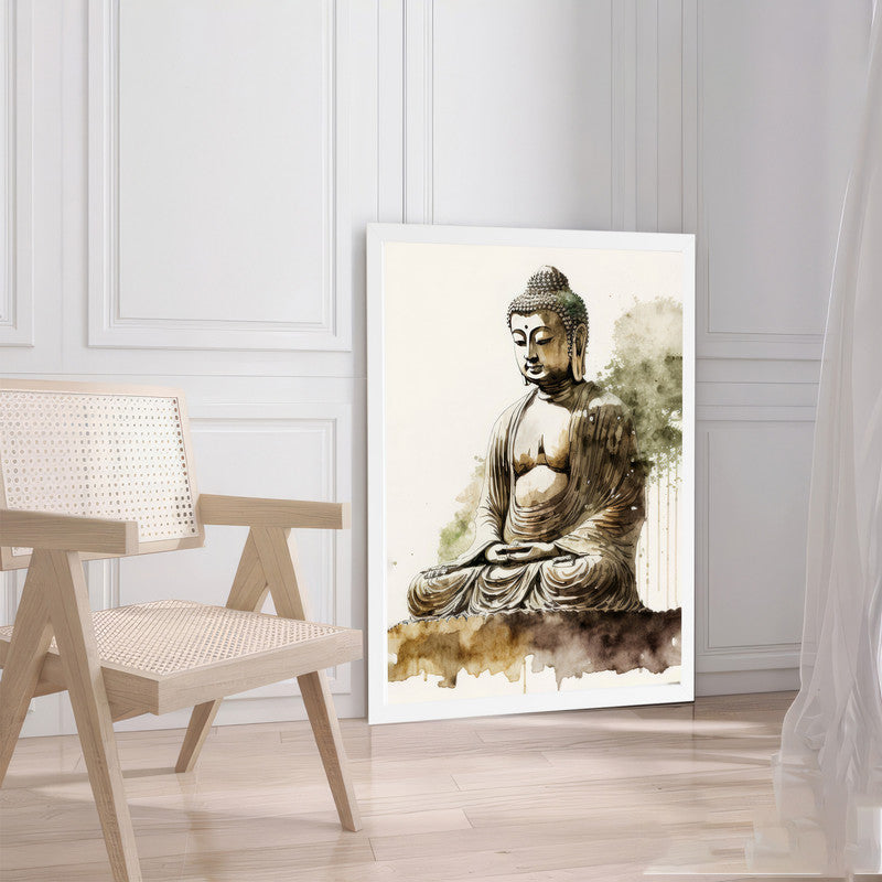 LuxuryStroke's Meditating Buddha Painting, Buddha Abstract Paintingand Buddha Paintings For Living Room - Contemporary Watercolour Buddha Painting